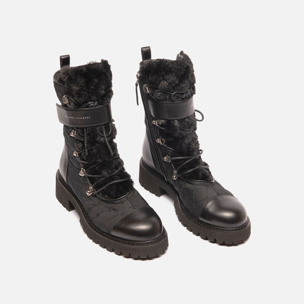 Giuseppe Zanotti Black Neoprene & Fur Combat Boots