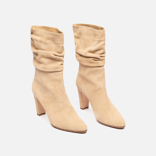 Manolo Blahnik Light Tan Suede Heeled Slouchy Boot