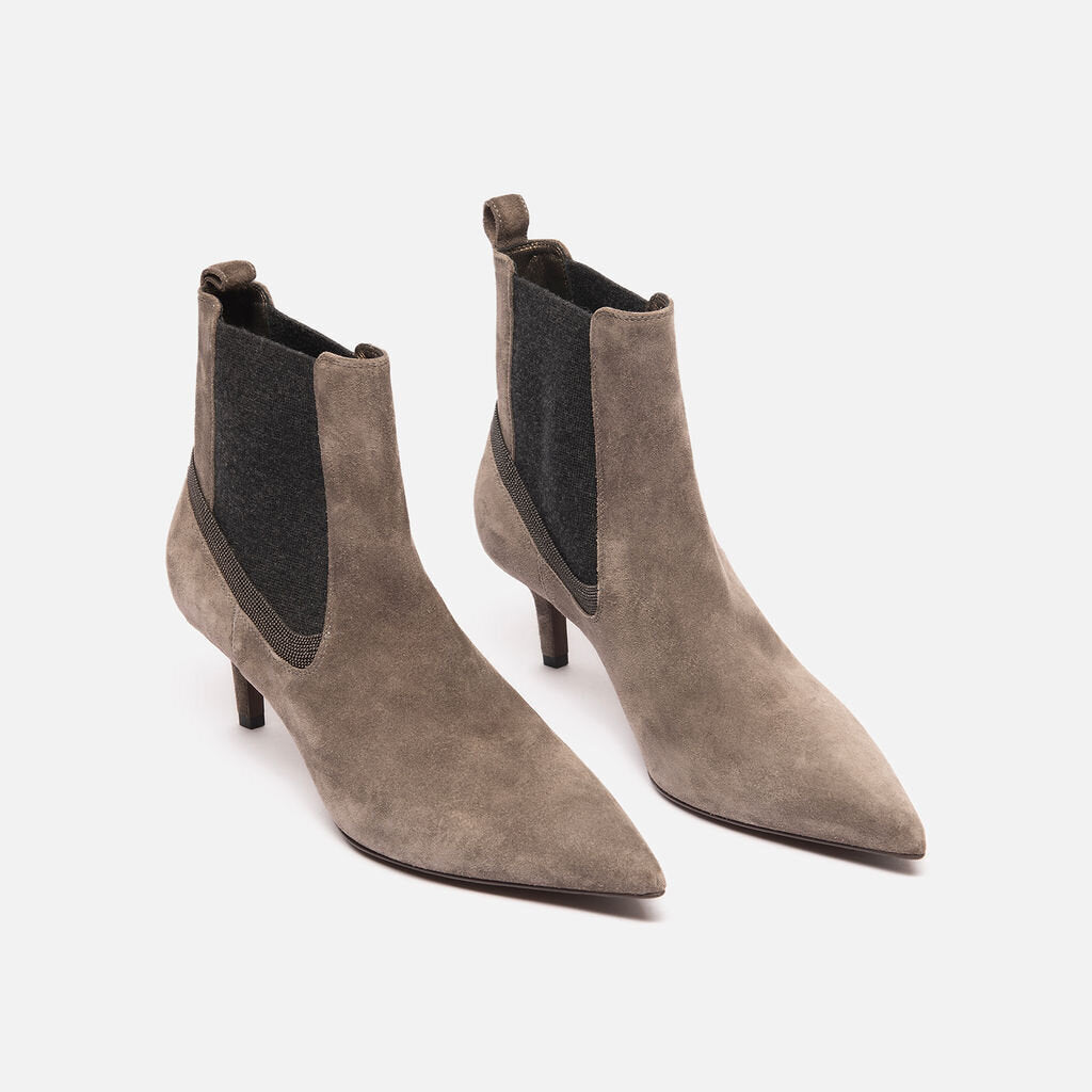 Brunello Grey Suede Kitten Heel Booties