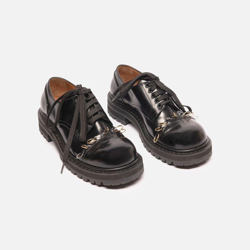 Marni Black Metal Ring Detail Derby Shoe