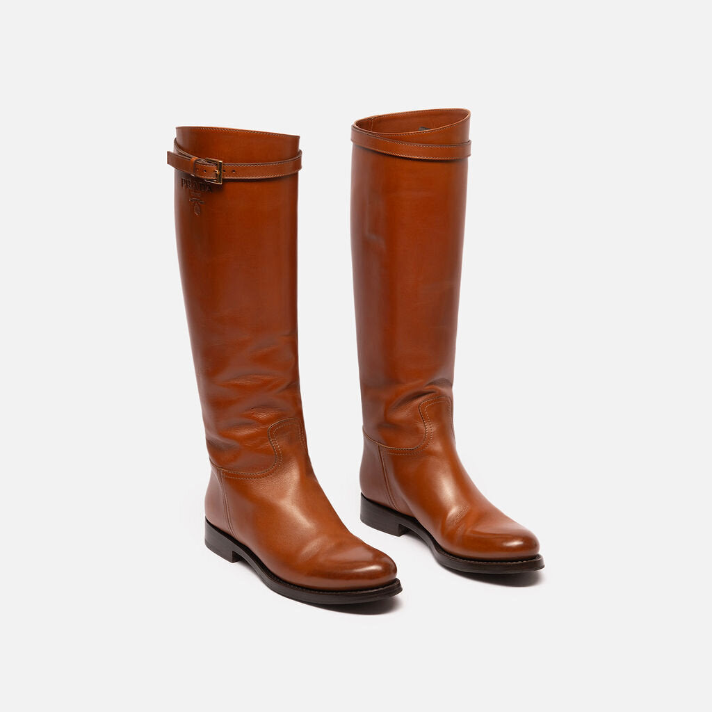Prada Camel Leather Riding Boots