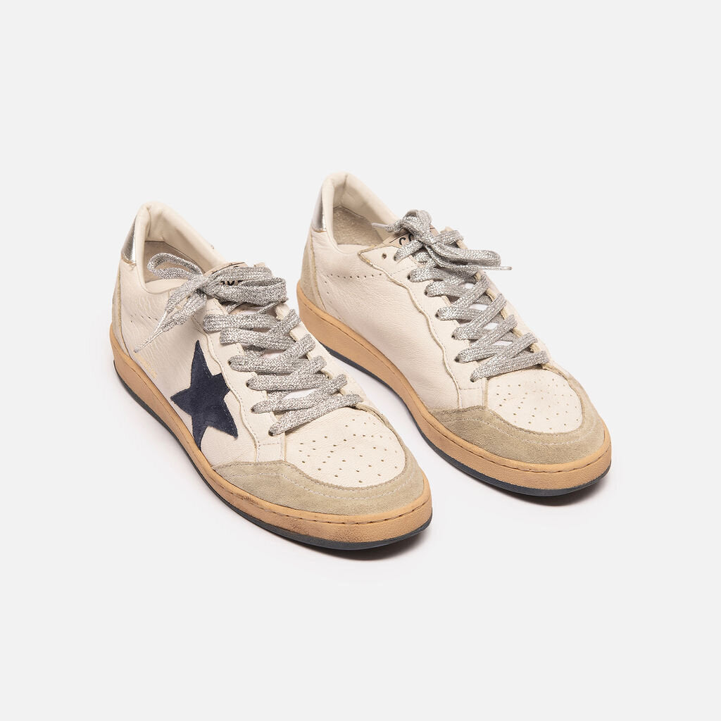 Golden Goose White Leather Silver Lace Low Top Sneakers