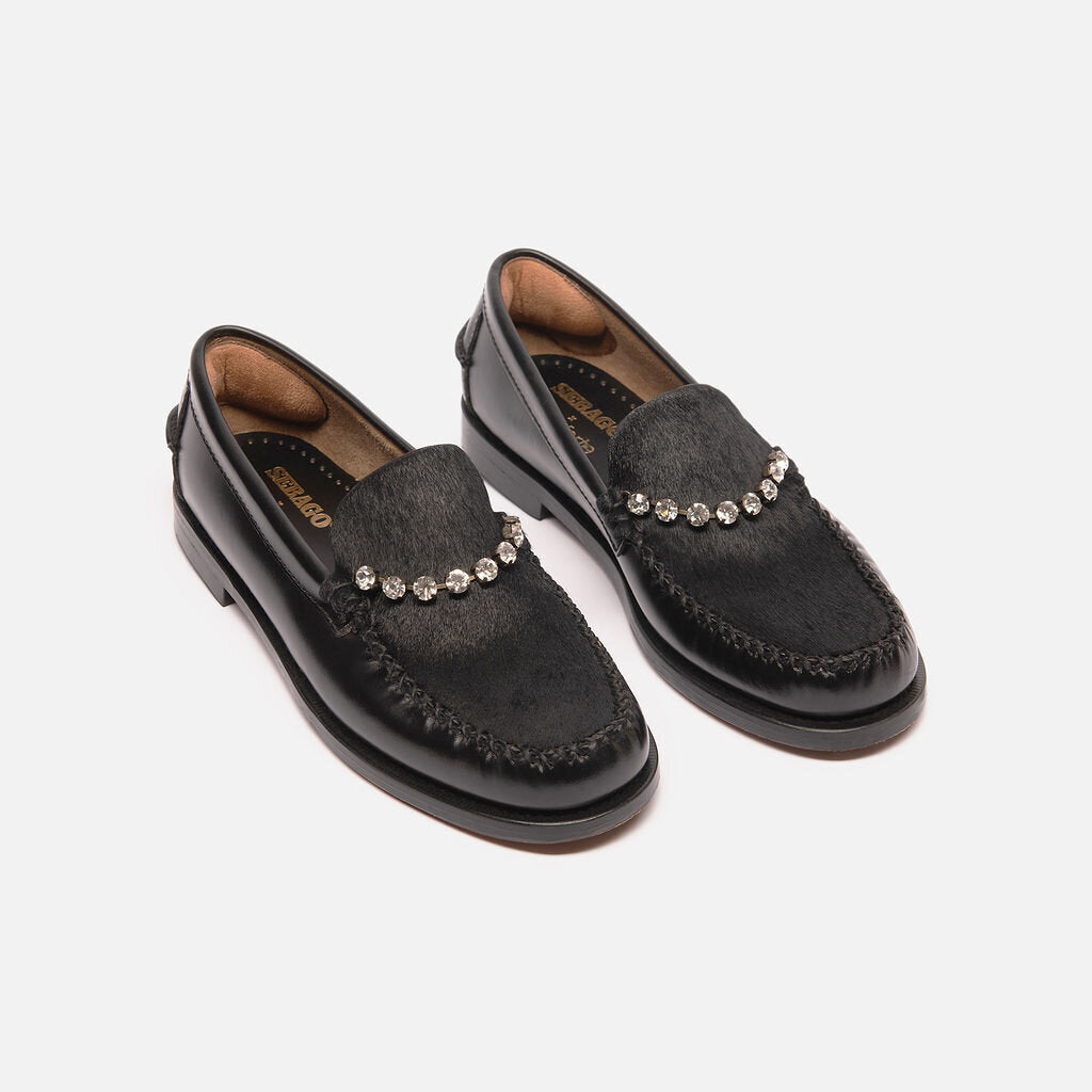 Sebago x Forte_Forte Black Ponyhair & Leather Loafers