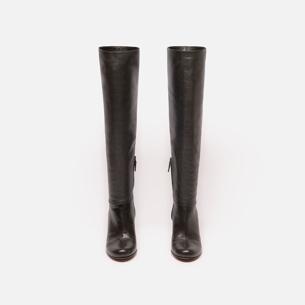 Prada Black Leather Heel Over-Knee Boots
