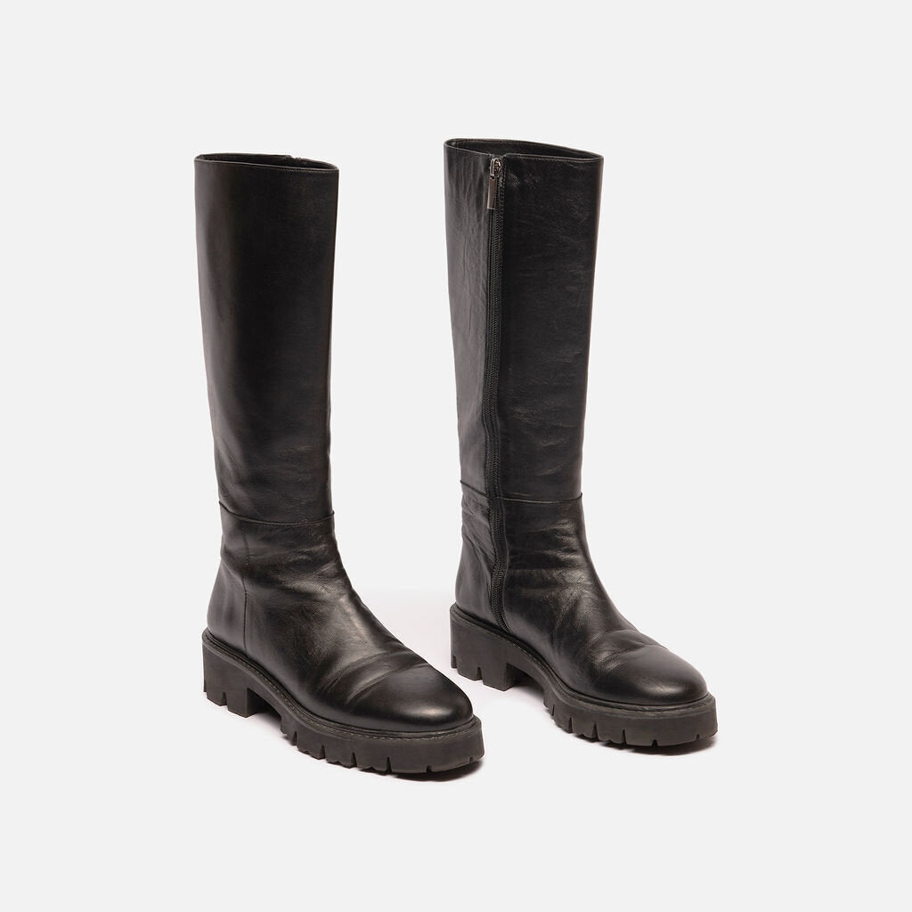 Bobbie Black Leather Lug Sole Boots