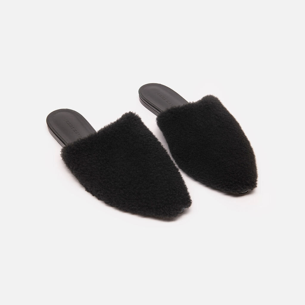 Jenni Kayne Black Shearling Mules