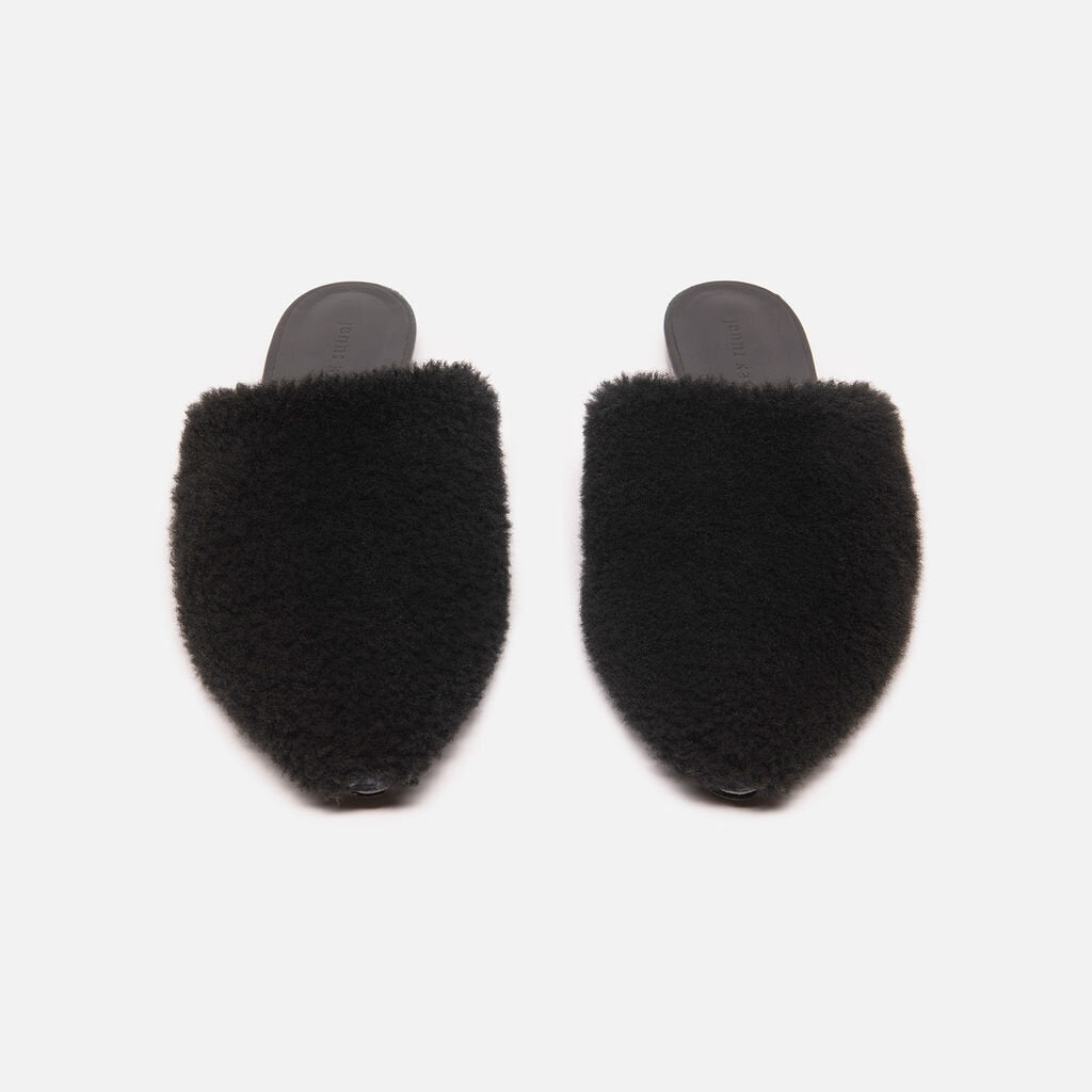Jenni Kayne Black Shearling Mules