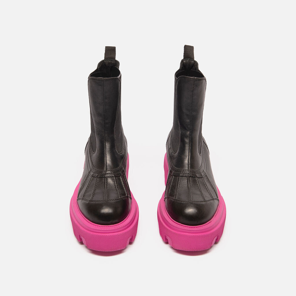 MSGM Black Leather Pink Sole Boots