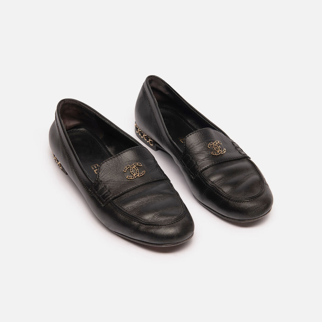 Chanel Black Leather CC Loafer