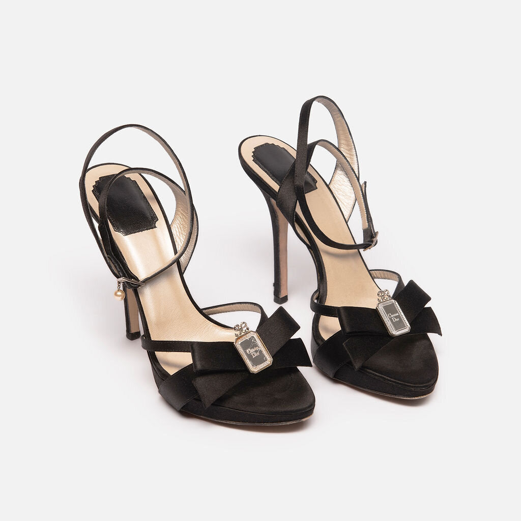 Christian Dior Black Satin Heeled Sandals