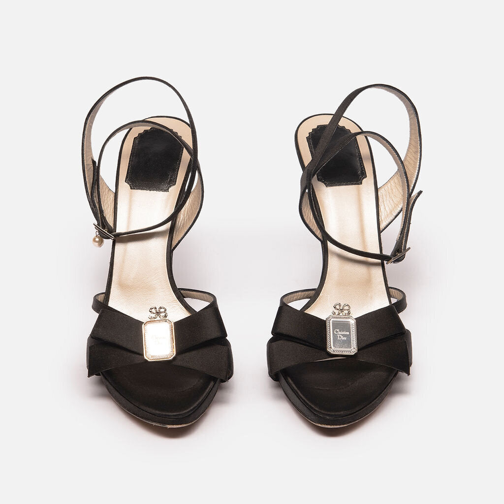 Christian Dior Black Satin Heeled Sandals