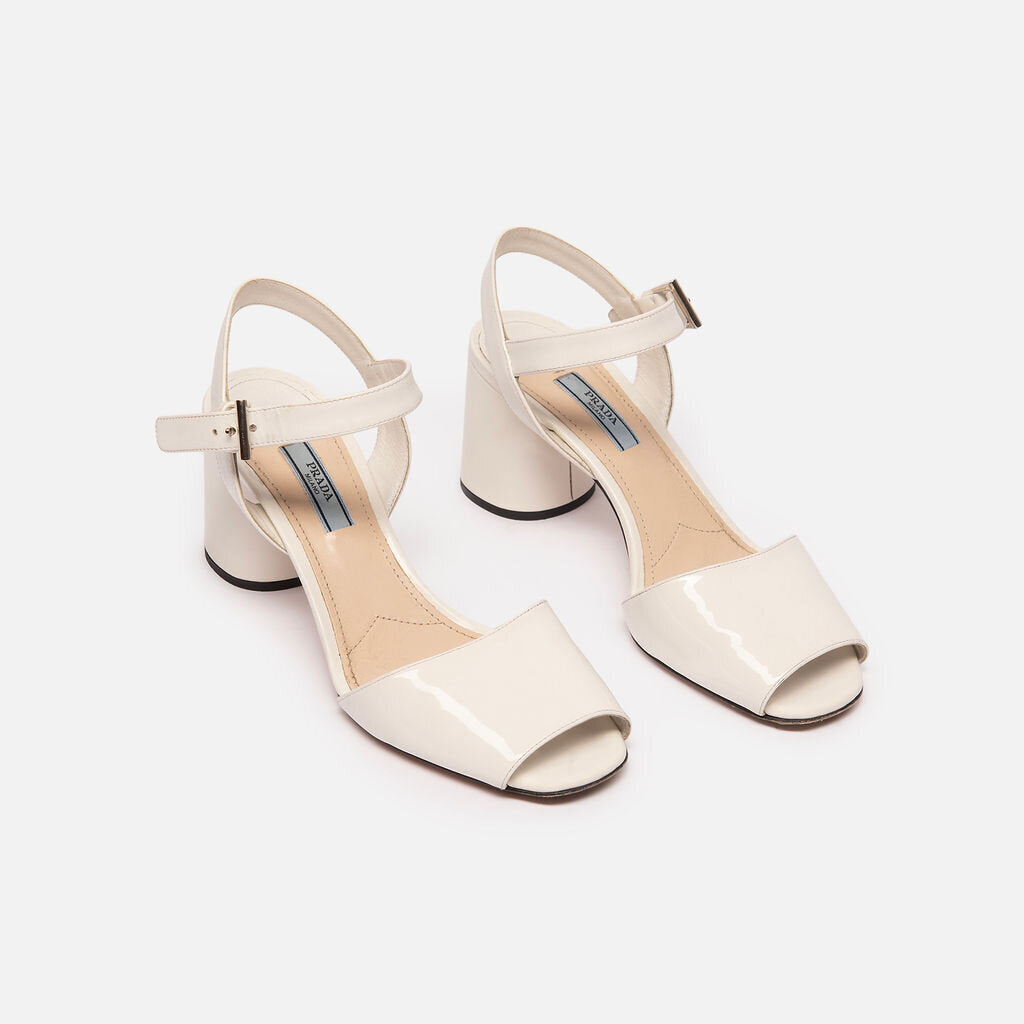 Prada White Patent Heeled Sandals