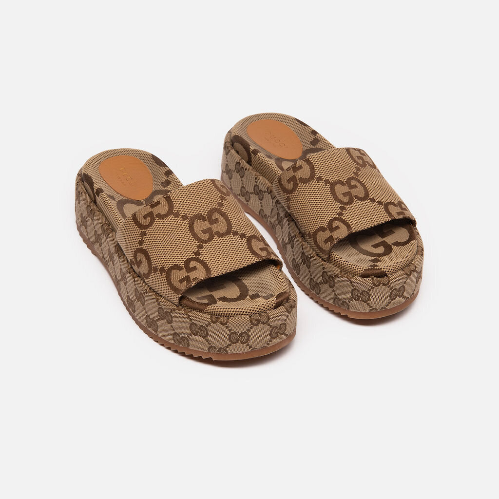 Gucci Brown GG Monogram Platform Slides