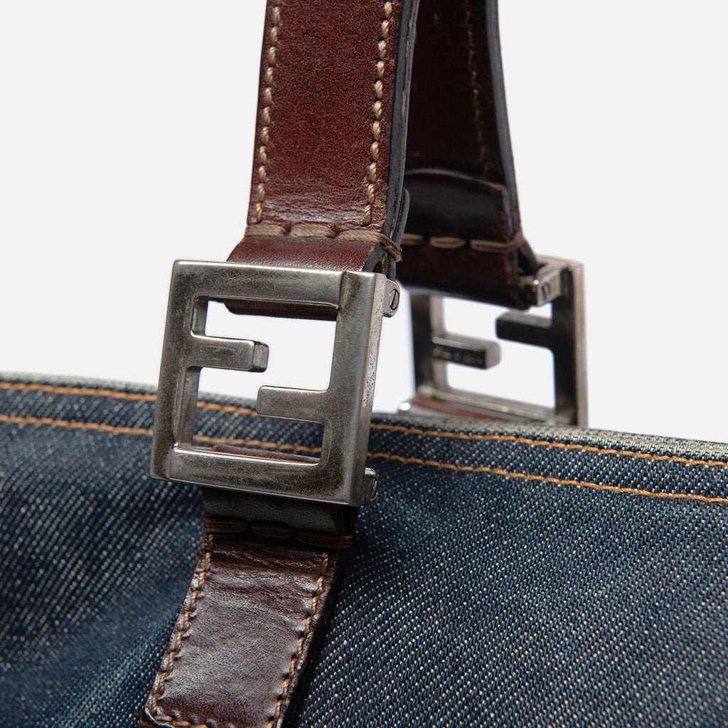 Fendi Blue Denim Bella Tote with Leather Handle