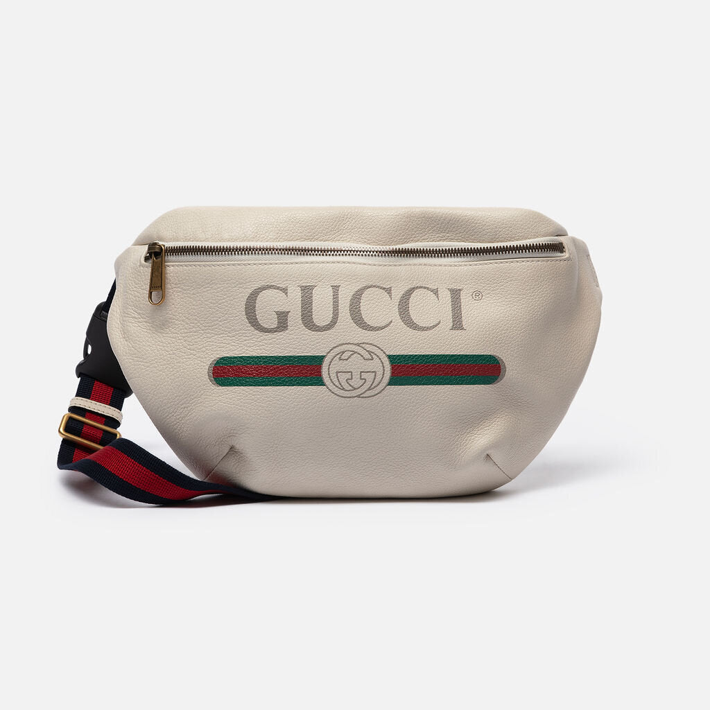 Gucci White Leather Bumbag with Stripe