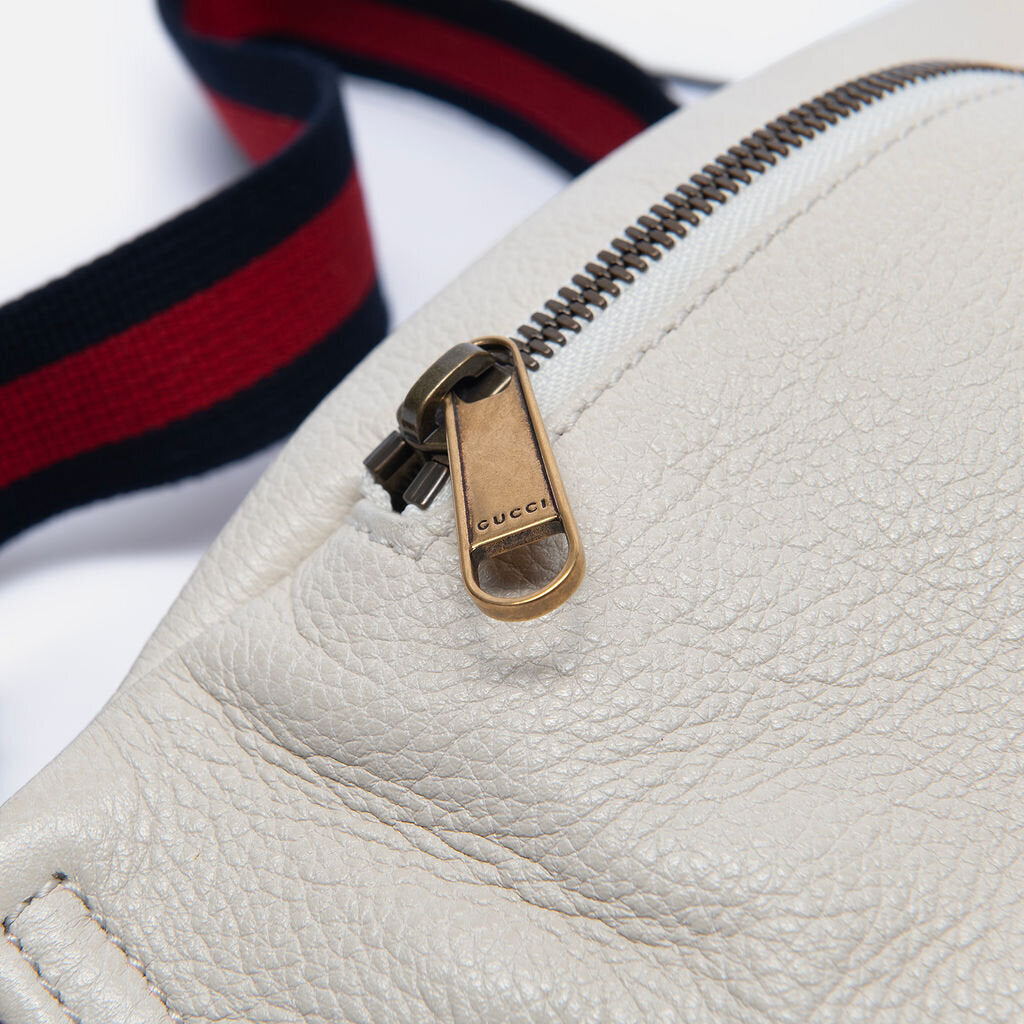 Gucci White Leather Bumbag with Stripe