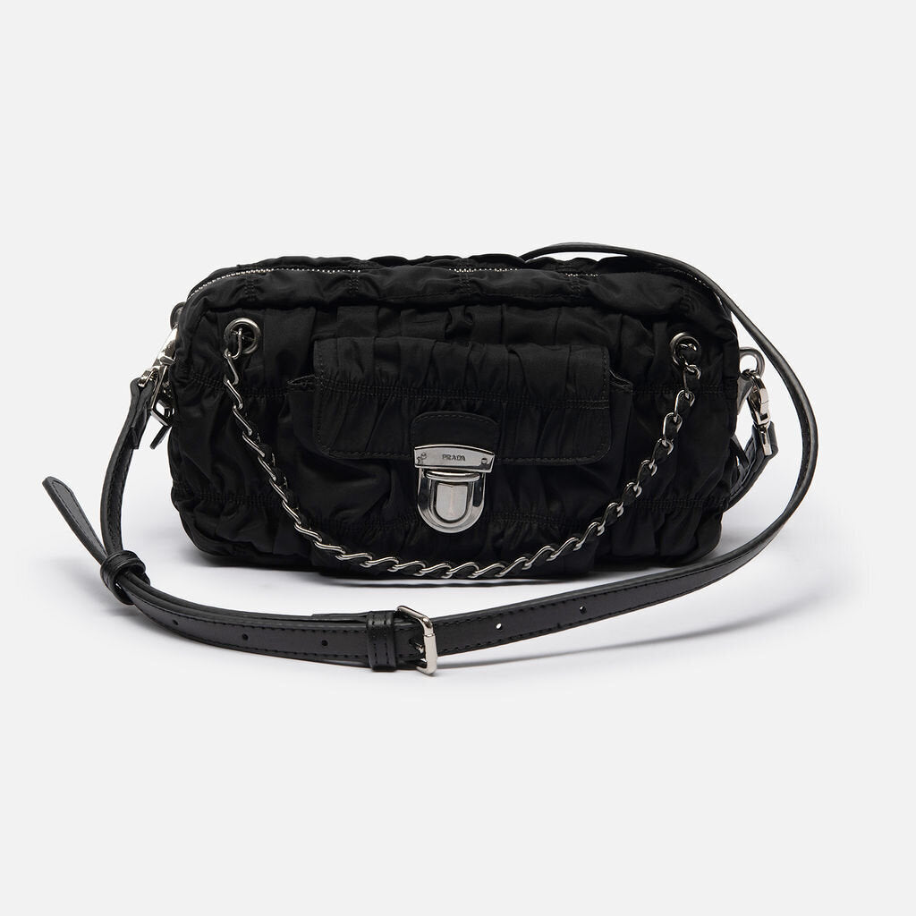 Prada Black Ruched Nylon Crossbody