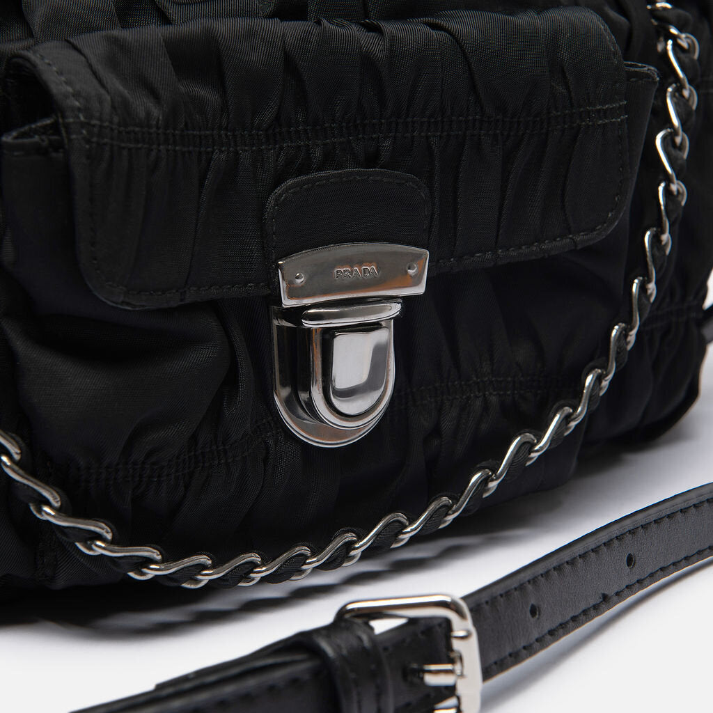 Prada Black Ruched Nylon Crossbody