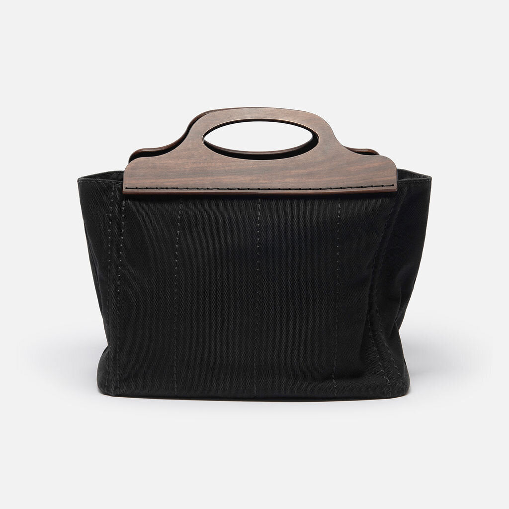 Prada Black Small Canvas Tote with Wood Handle