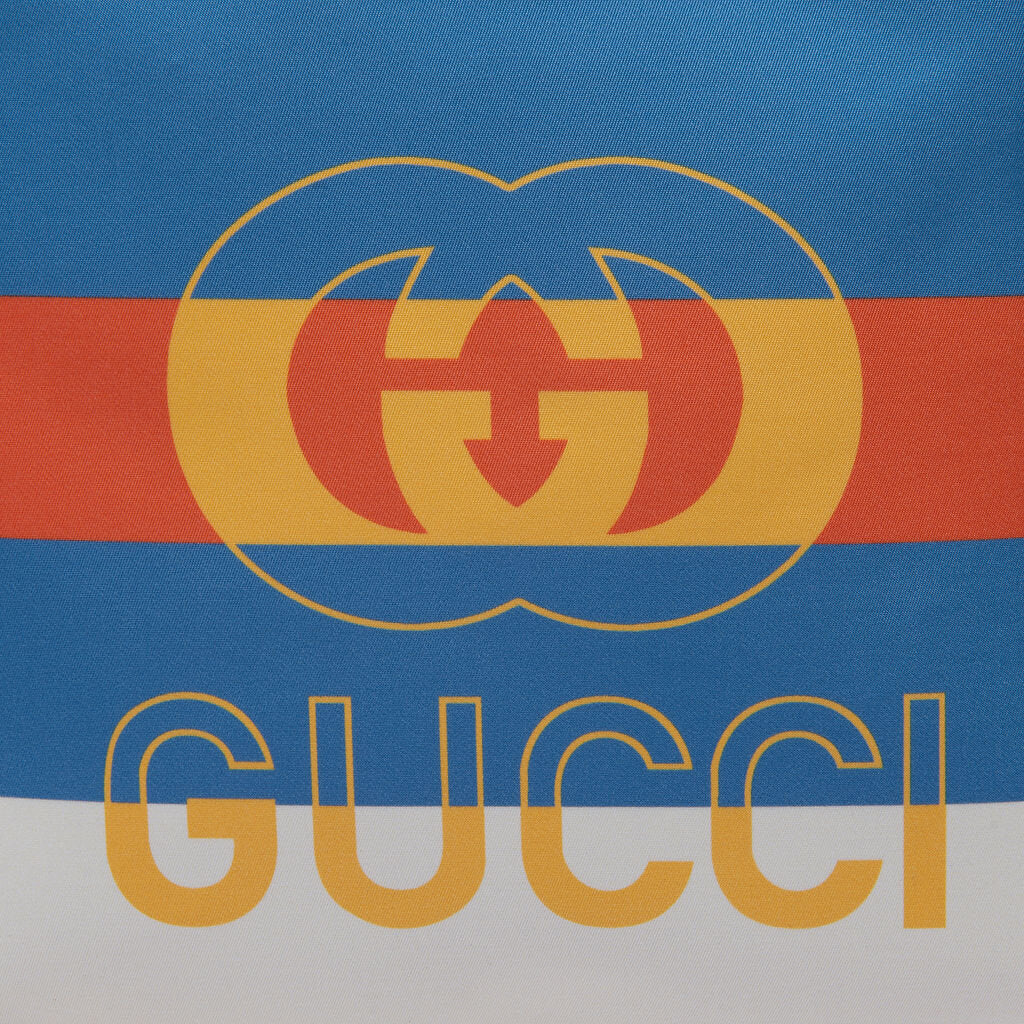 Gucci Orange & Blue Striped Nylon Logo Tote