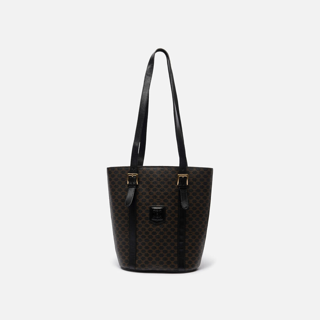 Celine Black & Brown Macadam Leather Tote
