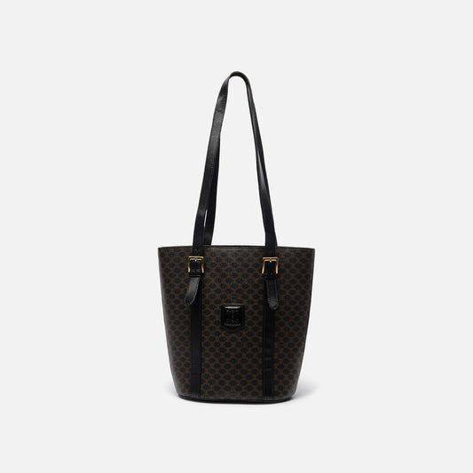 Celine Black & Brown Macadam Leather Tote