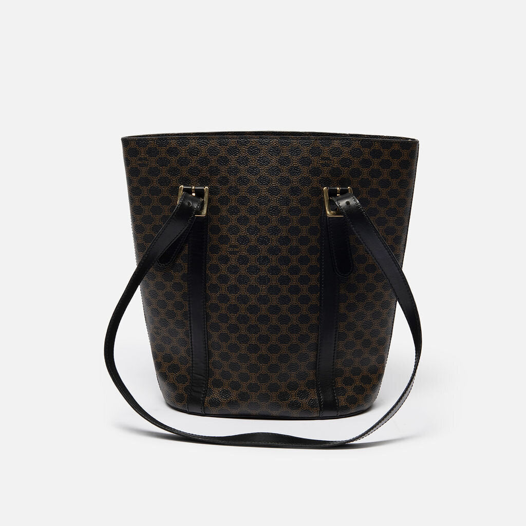 Celine Black & Brown Macadam Leather Tote