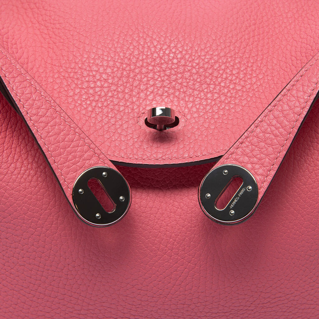 Hermes Pink Clemence Leather Lindy 26 PHW
