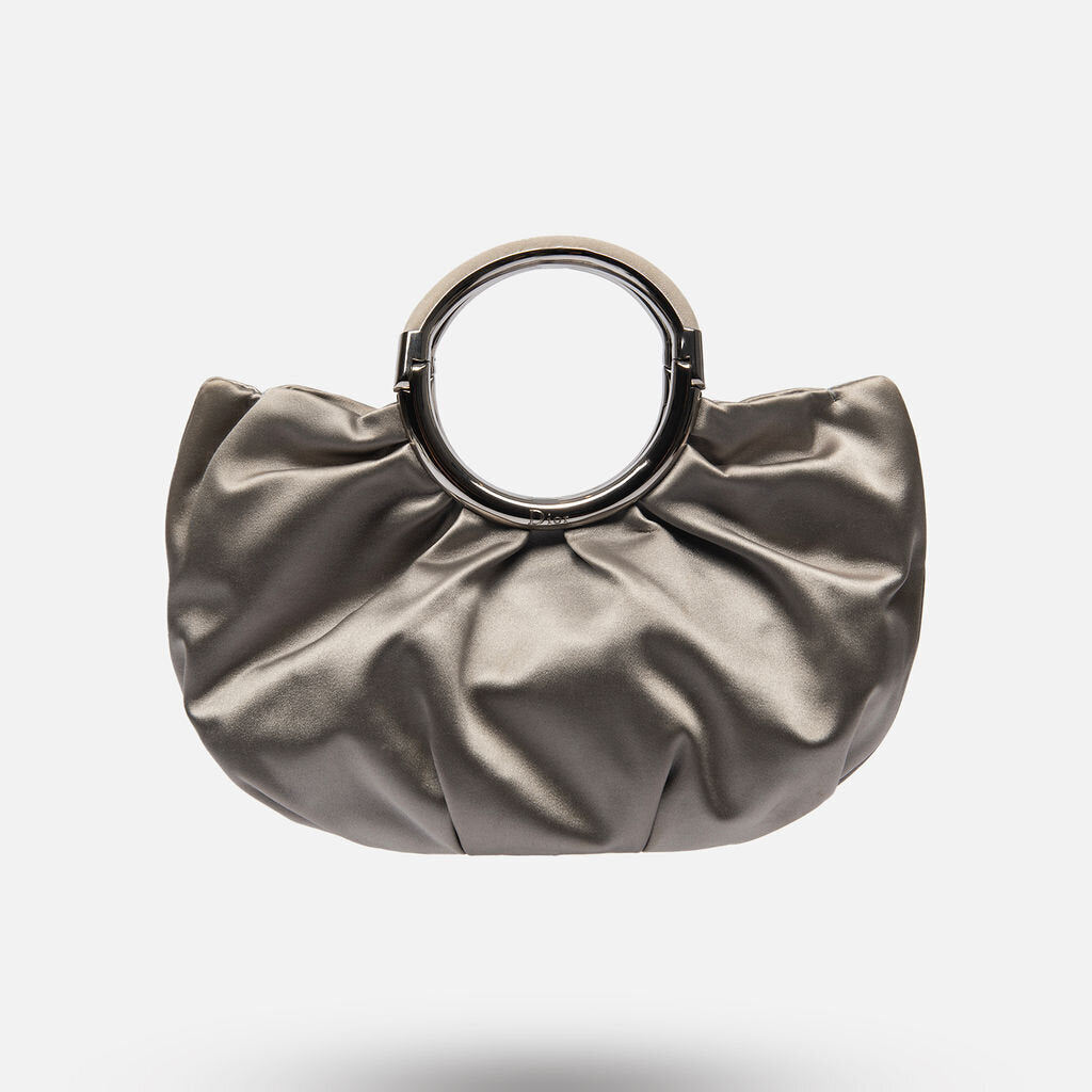 Dior Grey Pleated Satin Clutch