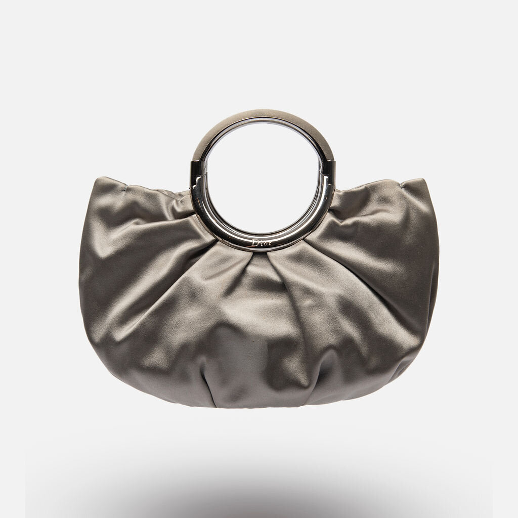Dior Grey Pleated Satin Clutch