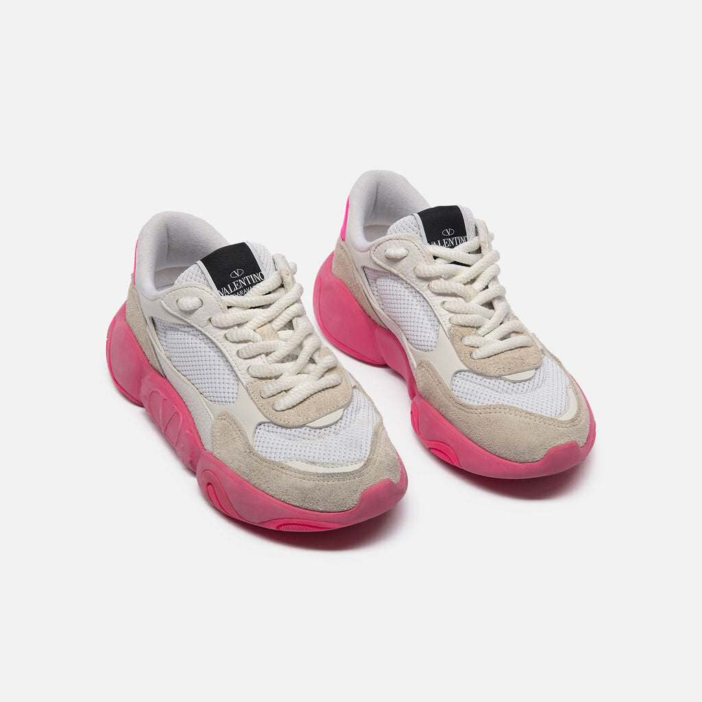 Valentino White Leather & Pink Sole Sneakers