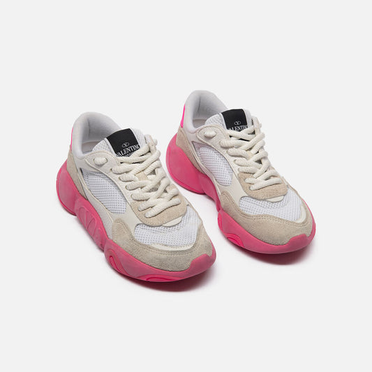 Valentino White Leather & Pink Sole Sneakers