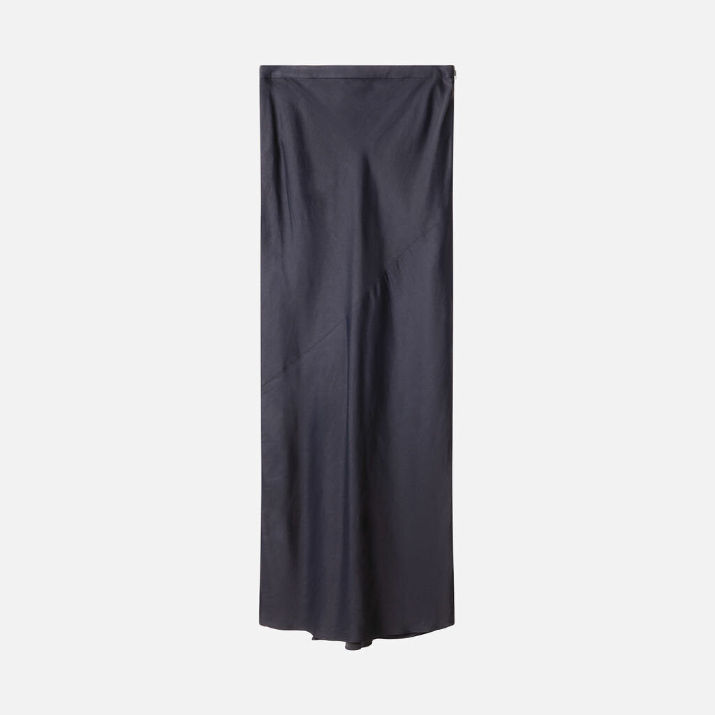 TWP Navy Viscose & Linen Column Skirt