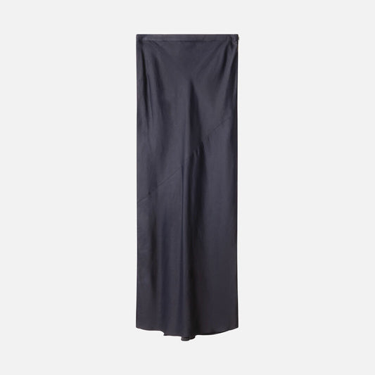 TWP Navy Viscose & Linen Column Skirt
