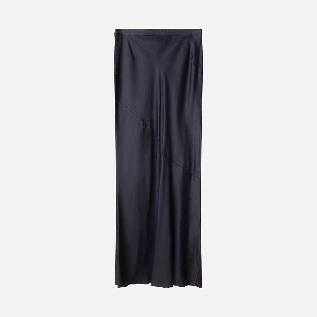TWP Navy Viscose & Linen Column Skirt