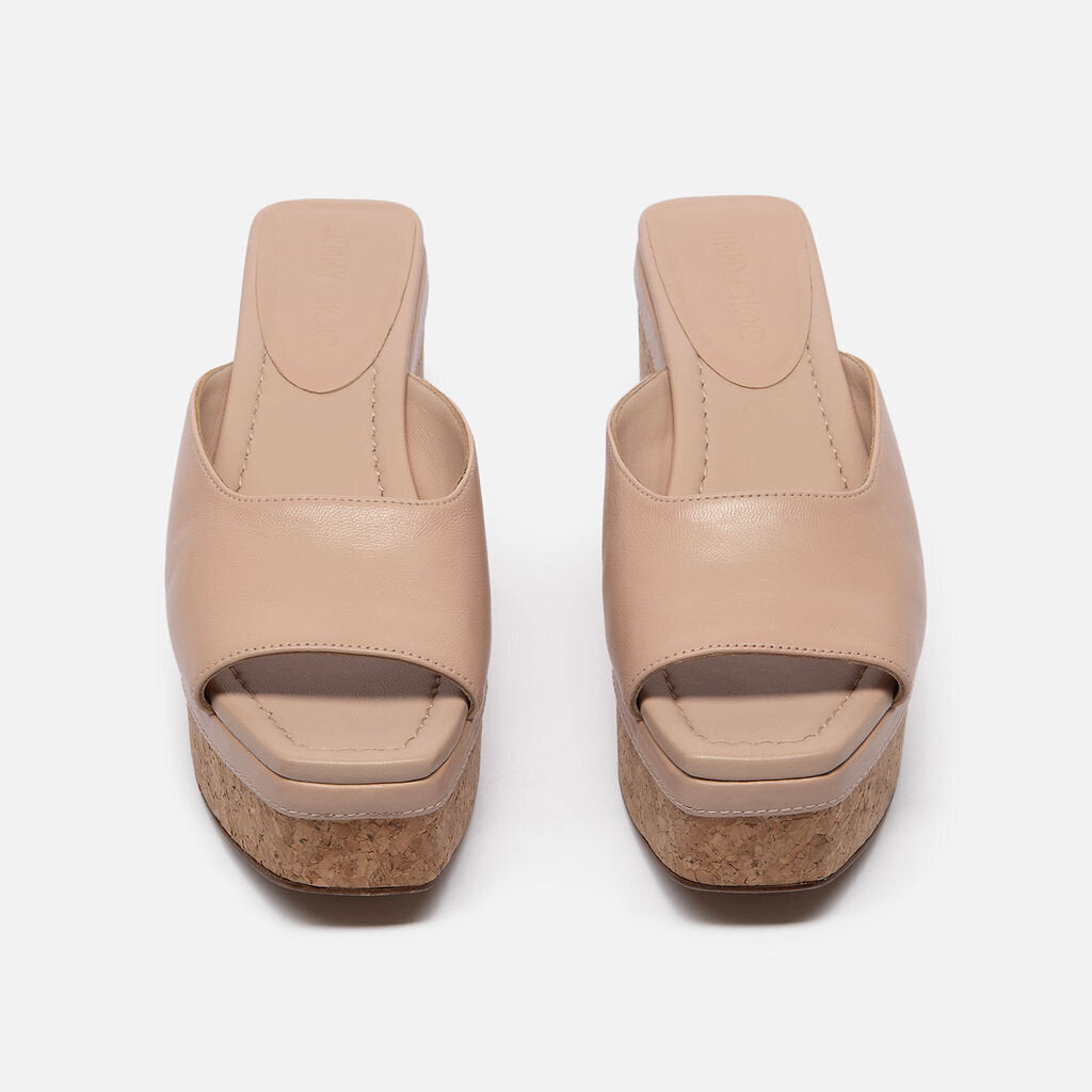 Jimmy Choo Nude Leather Cork Platform Slides