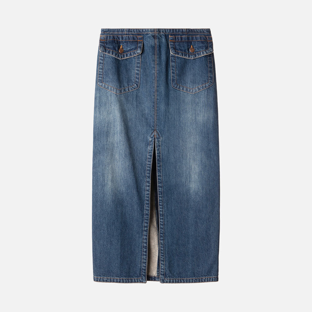 Chloe Blue Cotton Denim Midi Skirt