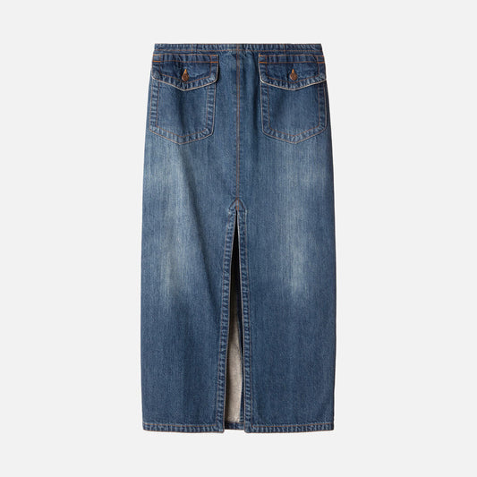 Chloe Blue Cotton Denim Midi Skirt