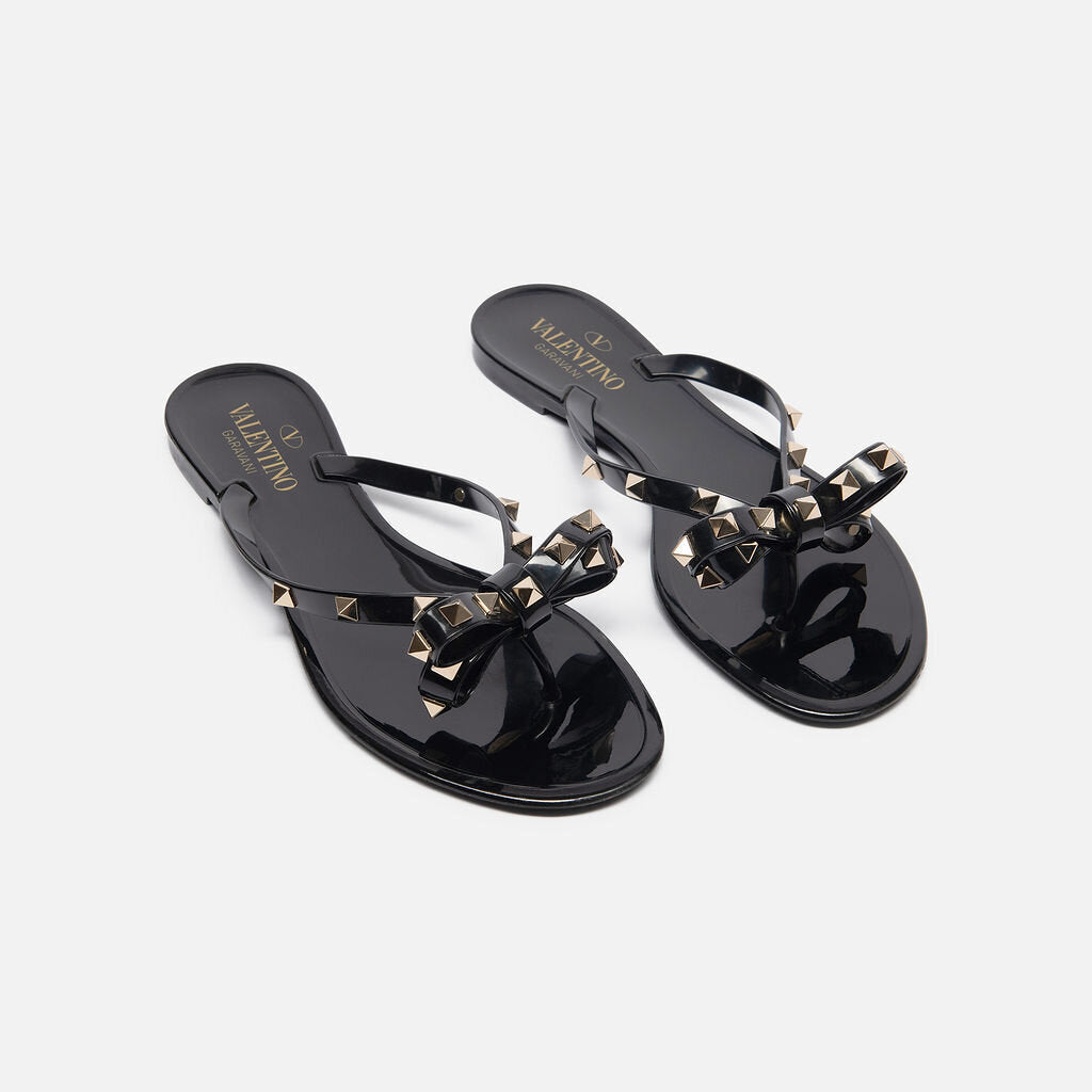 Valentino Black Rubber Rockstud Flip Flops