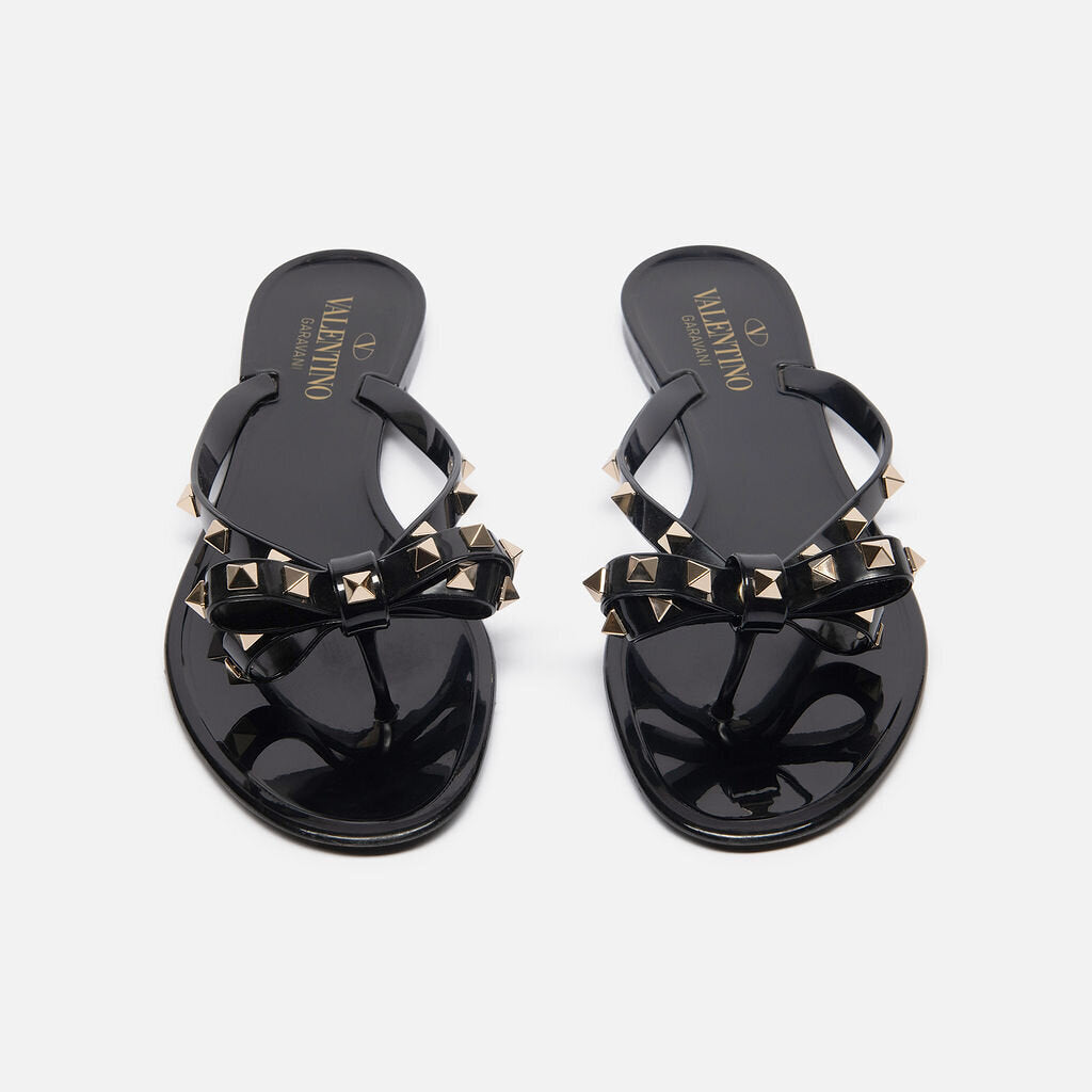 Valentino Black Rubber Rockstud Flip Flops