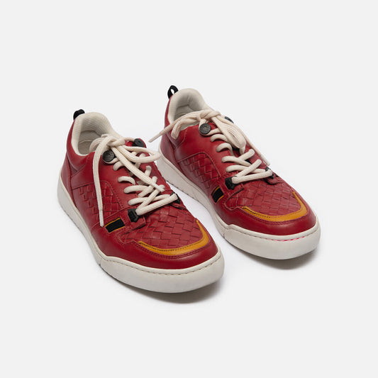 Bottega Veneta Red Leather Intrecciato Sneakers
