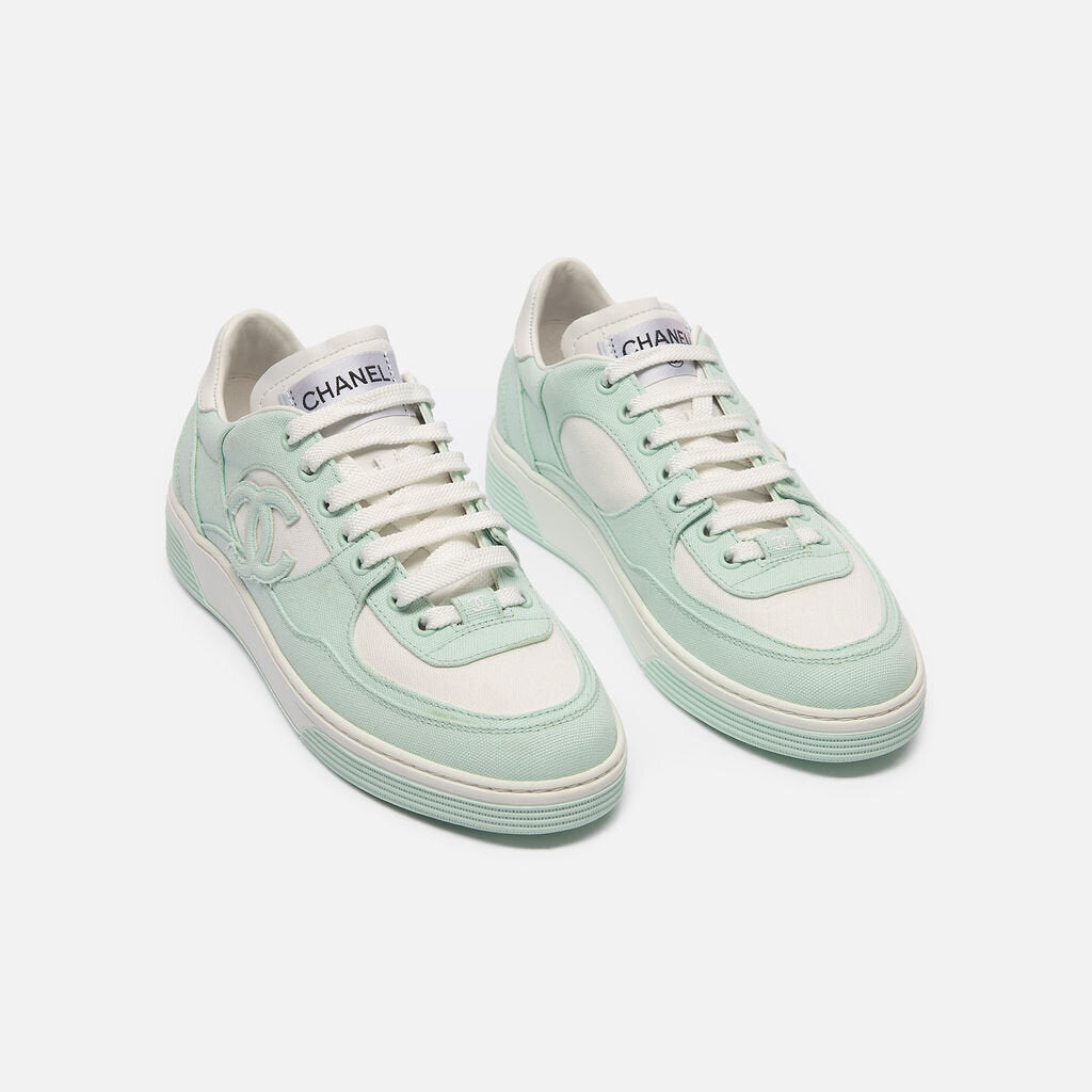 Chanel Mint & White Canvas/Leather Sneakers