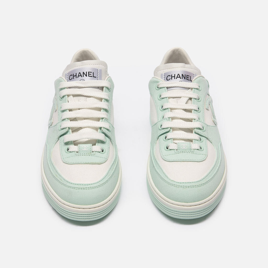 Chanel Mint & White Canvas/Leather Sneakers