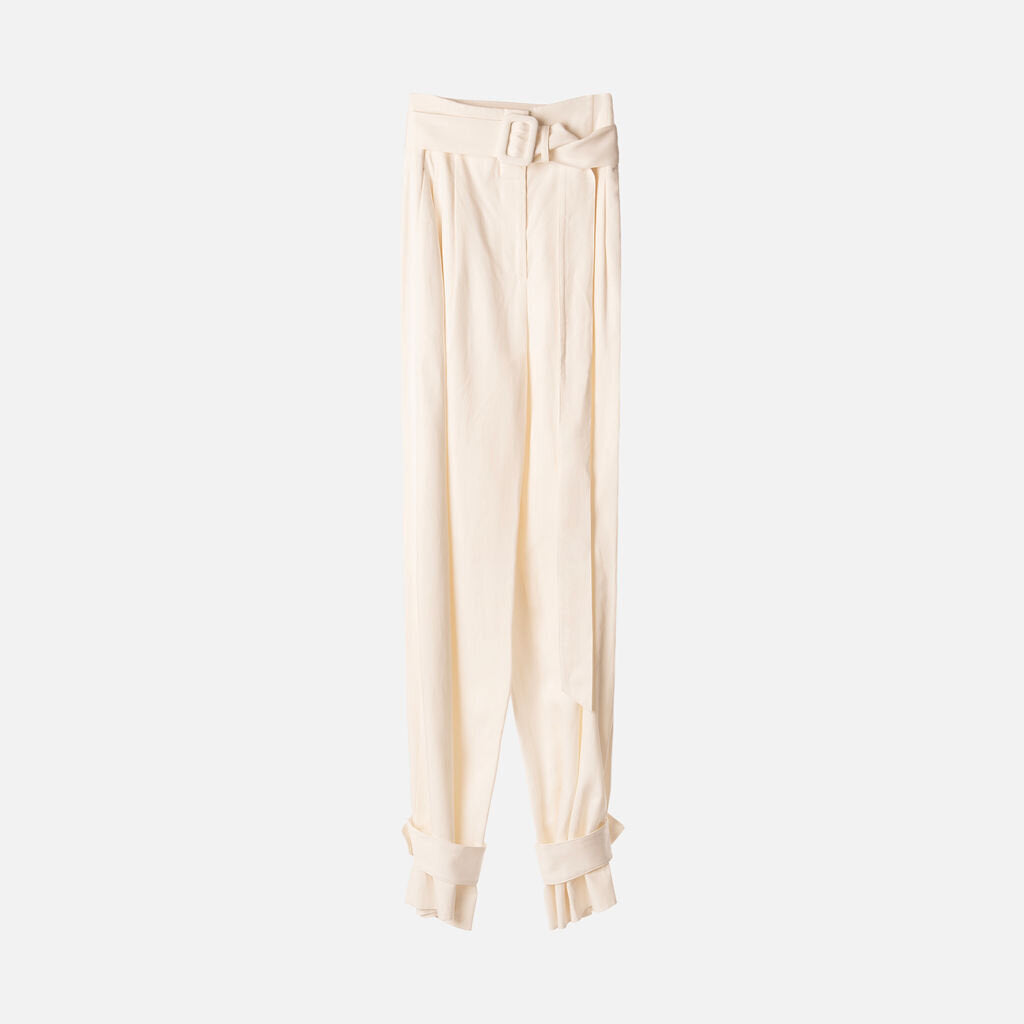 Another Tomorrow White Lyocell & Cotton Trouser