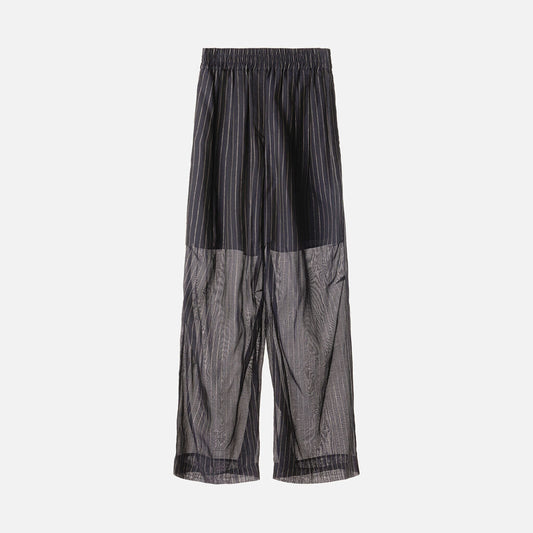 Brunello Navy & Silver Stripe Cotton Sheer Overlay Pants