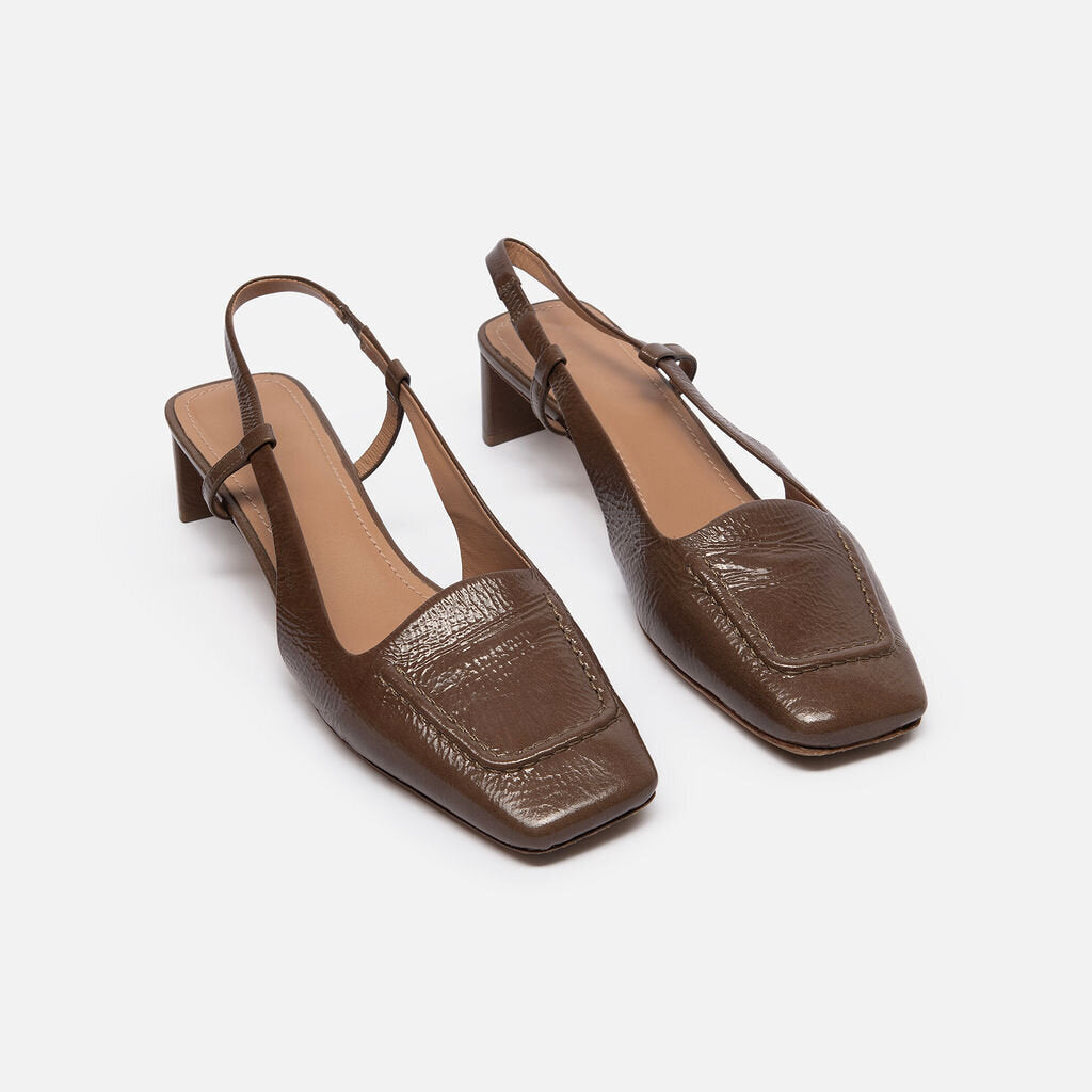 Mansur Gavriel Brown Patent Leather Slingback
