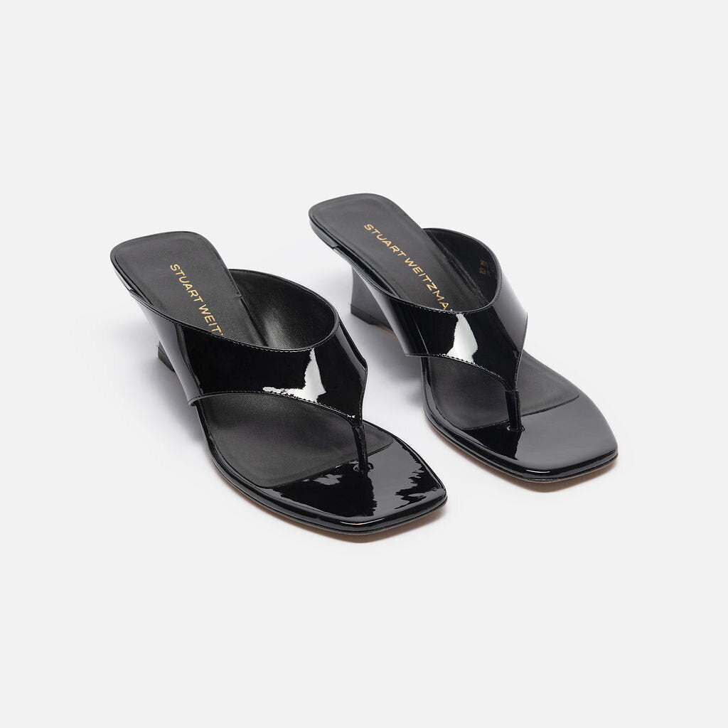 Stuart Weitzman Black Patent Flip Flop Wedges