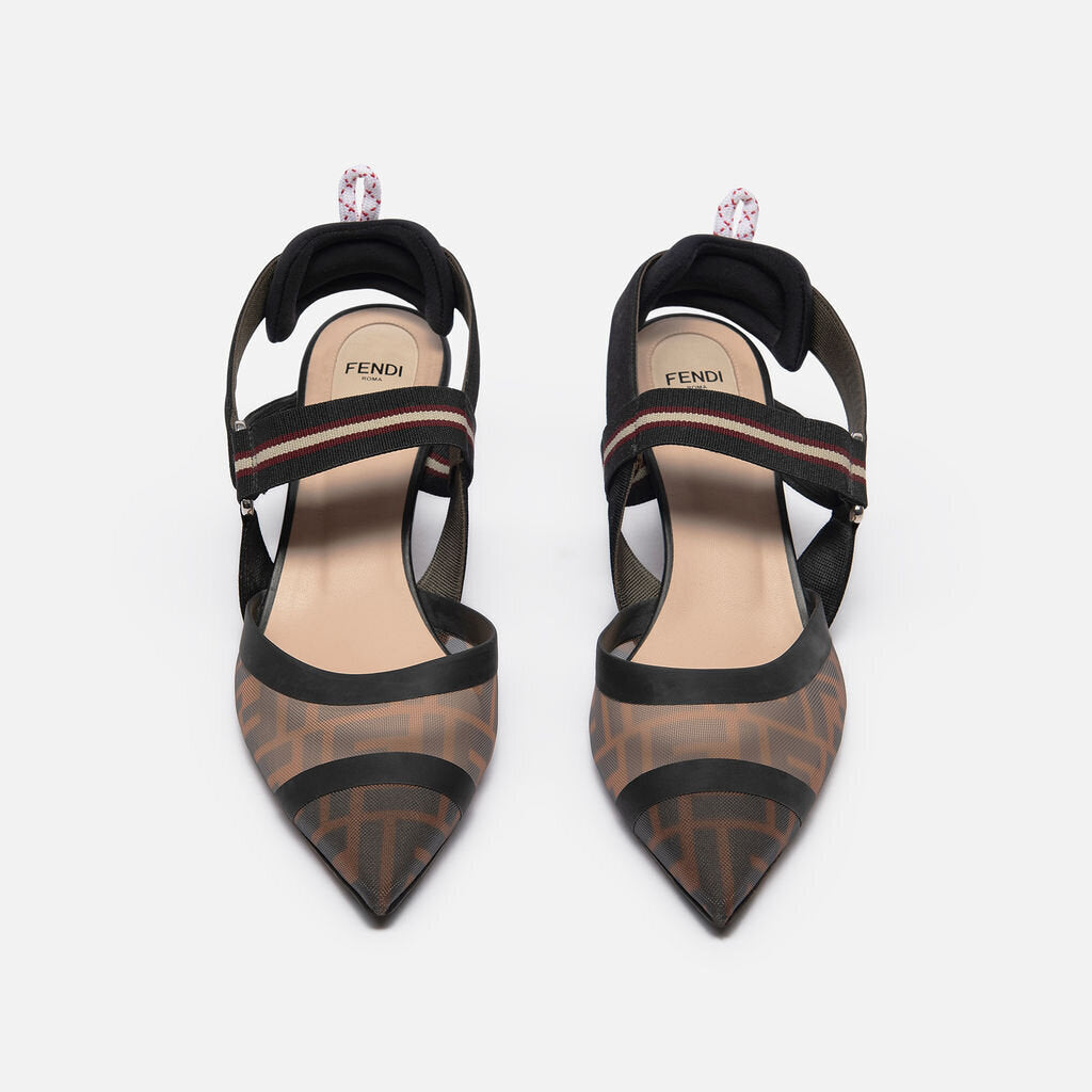 Fendi Brown Monogram Mesh Slingback Pumps