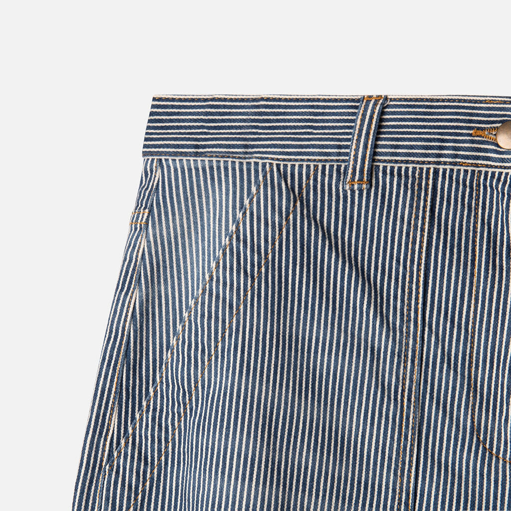 Me + Em Blue & White Cotton Striped Barrel Leg Pants