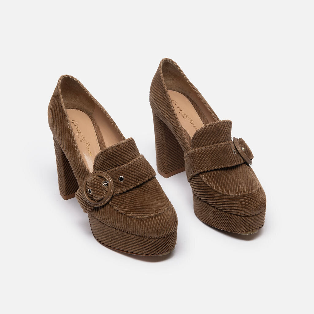 Gianvito Rossi Brown Corduroy Platform Loafers